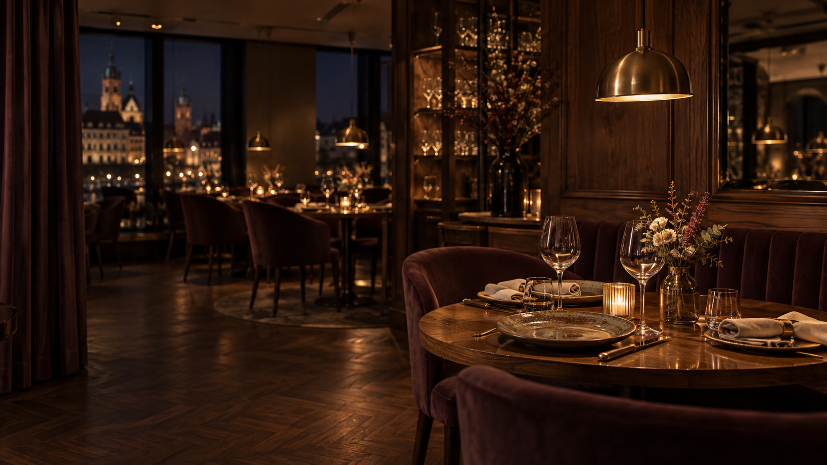 Sala restauracji Złota Kolacja przy świecach